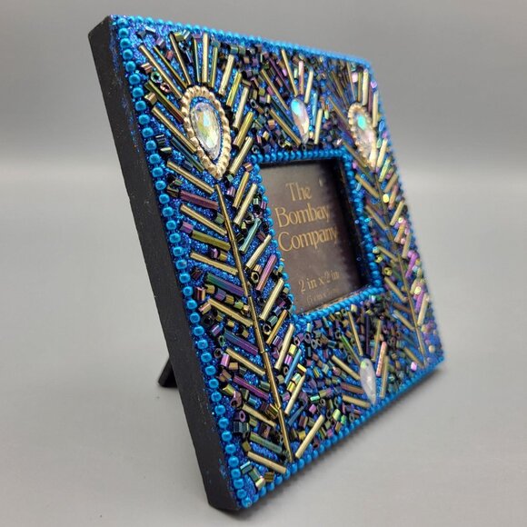Beaded Peacock Design Picture Frame The Bombay Company for Photo 2"x2" - Picture 2 of 10